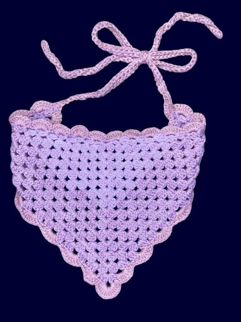 Vintage Handmade Pink Purple Crochet Hippie Head Scarf Bandana - Picture 6 of 7
